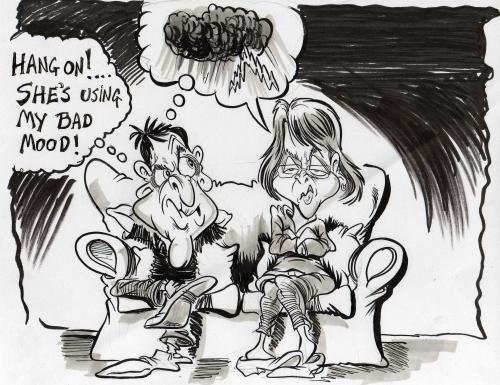 Cartoon: THE BAD MOOD (medium) by Tim Leatherbarrow tagged bad,moods,marriage,man,wife