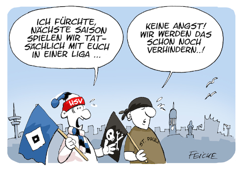 Cartoon: Abstiegsangst (medium) by FEICKE tagged hsv,hamburg,sportverein,fc,st,pauli,fußball,fussball,bundesliga,dfb,abstieg,angst,zweite,liga,hsv,hamburg,sportverein,fc,st,pauli,fußball,fussball,bundesliga,dfb,abstieg,angst,zweite,liga