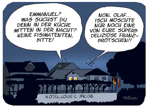 Cartoon: Deutsch französicher Gipfel (medium) by FEICKE tagged hamburg,frankreich,scholz,deutschand,gipfel,kabinett,olas,emmanuel,macrn,hotel,jacob,hamburg,frankreich,scholz,deutschand,gipfel,kabinett,olas,emmanuel,macrn,hotel,jacob