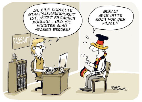 Cartoon: Doppelte Staatsbürgerschaft 24 (medium) by FEICKE tagged fussball,euro2024,2024,em,spanien,favorit,endspiel,finale,dfb,behörde,staatsbürgerschaft,fussball,euro2024,2024,em,spanien,favorit,endspiel,finale,dfb,behörde,staatsbürgerschaft