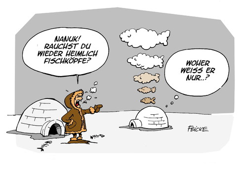 Cartoon: Fischköpfe (medium) by FEICKE tagged kiffen,fischkopf,drogen,nordpol,eskimo,verboten,eltern,jugend,jugendlicher,btm