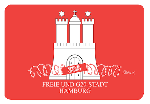 Cartoon: Freie und G20-Stadt Hamburg (medium) by FEICKE tagged hamburg,g20,gipfel,hansestadt,demo,protest,sperrgebiet,hamburg,g20,gipfel,hansestadt,demo,protest,sperrgebiet