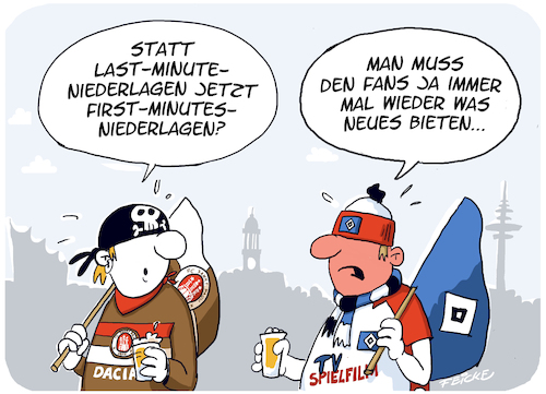 Cartoon: HSV First minute (medium) by FEICKE tagged hamburg,fc,st,pauli,fcsp,bundesliga,zwei,verein,hsv,sportverein,fussball,fußball,hamburg,fc,st,pauli,fcsp,bundesliga,zwei,verein,hsv,sportverein,fussball,fußball