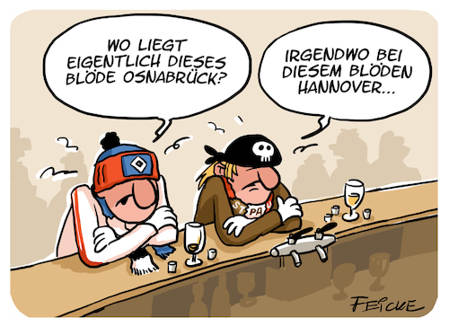 Cartoon: HSV St Pauli vs Niedersachsen (medium) by FEICKE tagged fußball,bundesliga,hamburg,hsv,sportverein,fc,st,sankt,pauli,zweite,liga,niederlage,fans,kneipe,fußball,bundesliga,hamburg,hsv,sportverein,fc,st,sankt,pauli,zweite,liga,niederlage,fans,kneipe