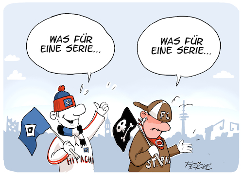 Cartoon: HSV und St Pauli Serie (medium) by FEICKE tagged hamburg,bundesliga,zwei,verein,hsv,sportverein,fc,sankt,pauli,fussball,fußball,hamburg,bundesliga,zwei,verein,hsv,sportverein,fc,sankt,pauli,fussball,fußball