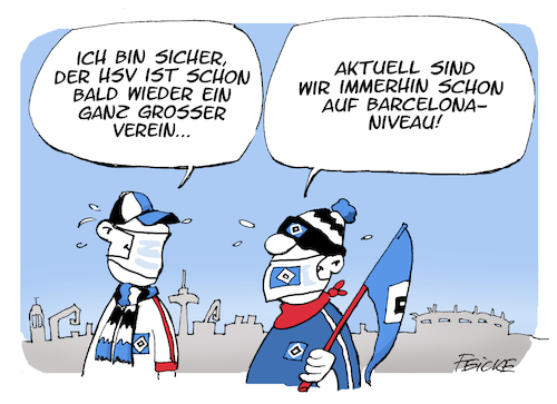 Cartoon: HSV wie Barcelona (medium) by FEICKE tagged hsv,hamburg,sportverein,fussball,bundesliga,niveau,barcelona,niederlage,hsv,hamburg,sportverein,fussball,bundesliga,niveau,barcelona,niederlage