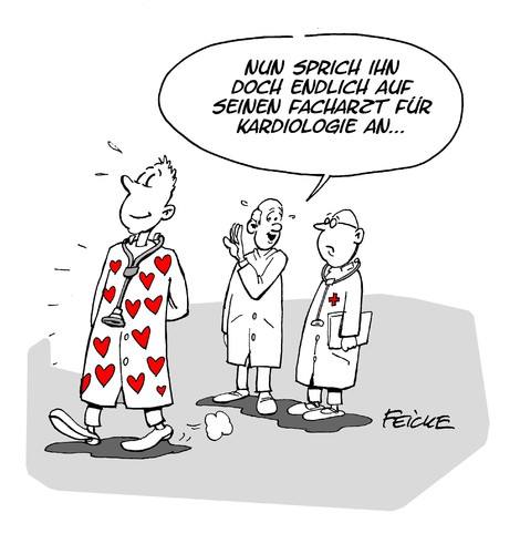 Cartoon: Kardiologe (medium) by FEICKE tagged arzt,facharzt,herzarzt,kardiologe,mediziner,krankenhaus,prüfung