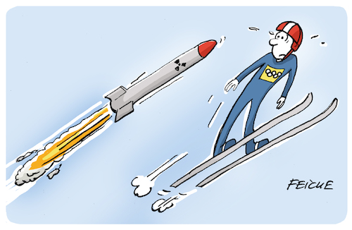 Cartoon: Krisensprung (medium) by FEICKE tagged korea,nordkorea,kim,il,yung,olympia,skisprung,korea,nordkorea,kim,il,yung,olympia,skisprung