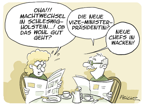 Cartoon: Machtwechsel in SH (medium) by FEICKE tagged schleswig,holstein,günther,cdu,regierung,minister,präsident,toure,grüne,politik,wacken,open,air,woa,schleswig,holstein,günther,cdu,regierung,minister,präsident,toure,grüne,politik,wacken,open,air,woa