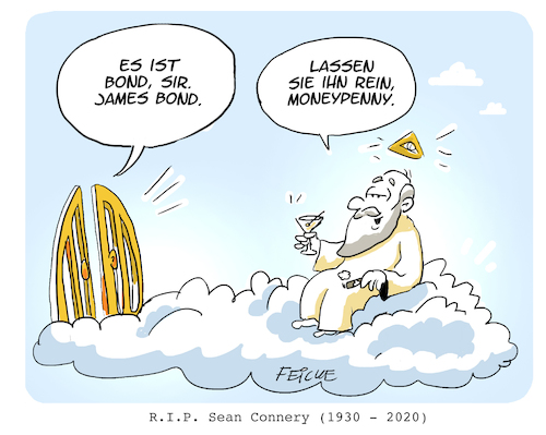 Cartoon: RIP Sean Connery (medium) by FEICKE tagged sean,connery,james,bond,gott,gestorben,schauspieler,sean,connery,james,bond,gott,gestorben,schauspieler