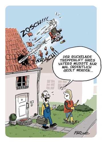 Cartoon: Treppenlift (medium) by FEICKE tagged lift,alter,senior,rentner,pflege,lift,alter,senior,rentner,pflege