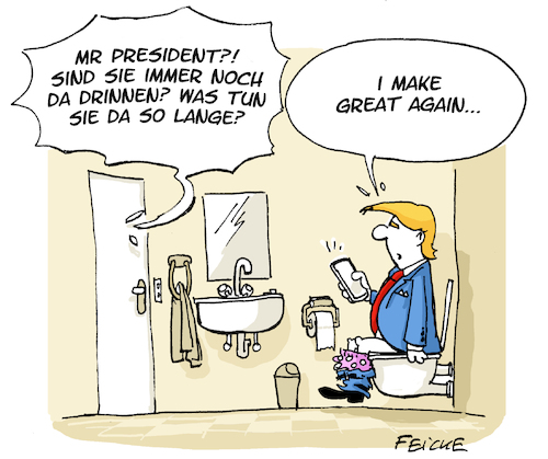 Cartoon: Trump ein Jahr auf dem Thron (medium) by FEICKE tagged trump,usa,america,president,wc,toilette,great,trump,usa,america,president,wc,toilette,great