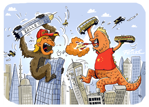 Trump Kong vs Li Zilla (medium) Cartoon: Trump Kong vs Li Zilla (medium) by FEICKE tagged trump,handelspolitik,handel,usa,zölle,great,again,china,li,export,wirtschaft,trump,handelspolitik,handel,usa,zölle,great,again,china,li,export,wirtschaft