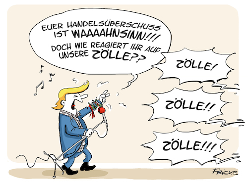 Cartoon: Zölle Wahnsinn (medium) by FEICKE tagged trump,zoll,handelskrieg,zölle,wolfgang,petry,schlager,hit,trump,zoll,handelskrieg,zölle,wolfgang,petry,schlager,hit