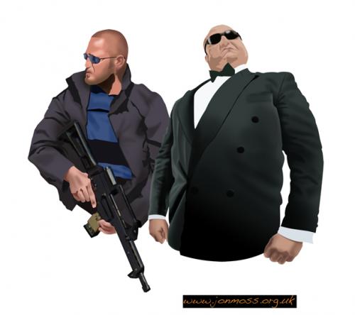 Cartoon: Do Bouncers make good Bodyguards (medium) by jonmoss tagged doormen,bouncer,bodyguard,thecircuit