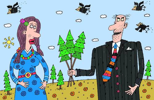 Cartoon: der Strauß (medium) by Sergei Belozerov tagged strauß,blumen,tannenbaum,fichte,tanne