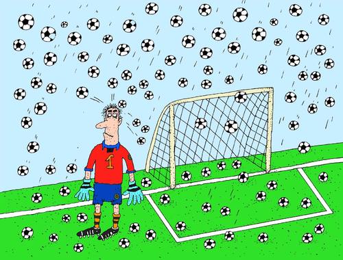 Cartoon: hagelfall (medium) by Sergei Belozerov tagged hagel,hail,torwart,goalkeeper,fussball,ball