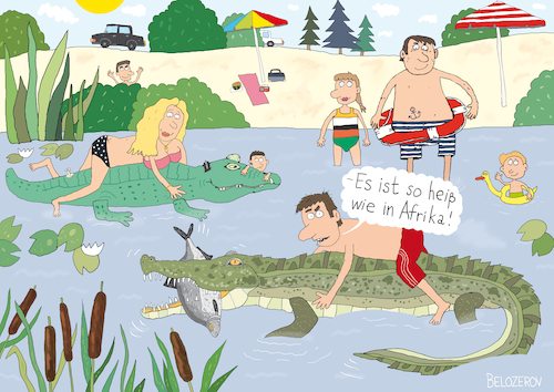 Cartoon: Hitze (medium) by Sergei Belozerov tagged wärme,hitze,sonne,schwimmen,klima,krokodil,wetter,wetterbericht