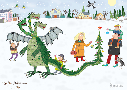 Cartoon: Jahr des Drachen (medium) by Sergei Belozerov tagged drachen,neujahrfest,2024,drachenjahr,silvester,christmas,weihnachten,weihnachtsbaum,tannenbaum,dragon,russland