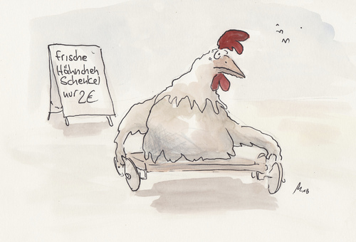 Cartoon: Hähnchenschenkel (medium) by monika boos tagged leiden,sonderangebot,essen,vegan,hähnchen,fleisch