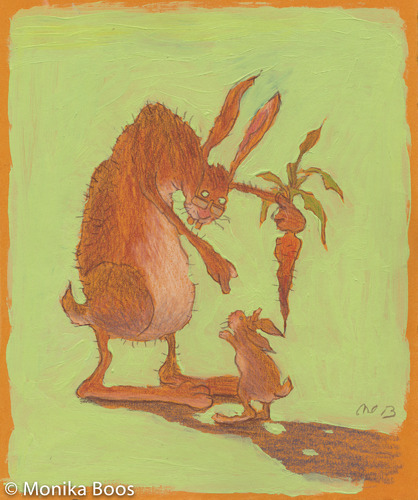 Cartoon: learn to hunt (medium) by monika boos tagged bunny,hunting,training,carrots,häschen,jagen,lernen