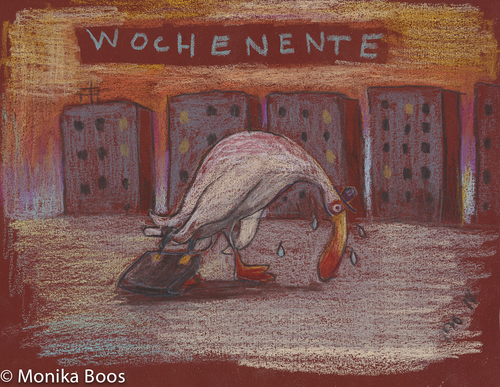 Cartoon: Wochenente (medium) by monika boos tagged ente,wochenende,arbeit,burnout