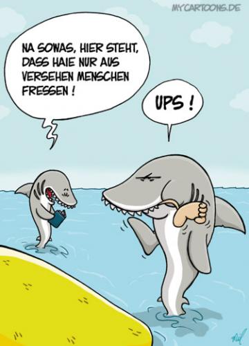 Cartoon: Aus Versehen (medium) by mil tagged hai,mensch,buch,fressen,versehen,irrtum,mil
