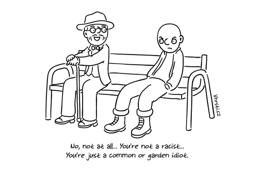 Cartoon: Racist (medium) by Vhrsti tagged racist,racism,stupid,bench,park,young,idiot,gentleman