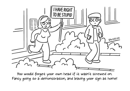 Cartoon: Stupid (medium) by Vhrsti tagged sign,demonstration,head,stupid,democracy,wife,husband