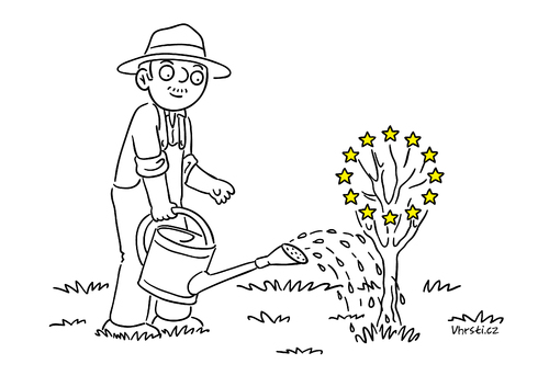 Cartoon: The Gardener (medium) by Vhrsti tagged eu,europe,garden,gardener,water,hope