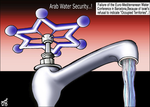 Cartoon: Arab water security (medium) by samir alramahi tagged arab,water,security,mediterranean,conference,barcelona,palestine,isreal,ramahi,cartoon