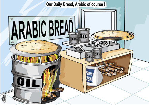 Cartoon: ARABIC BREAD ..of cource! (medium) by samir alramahi tagged bread,loaf,baking,wheat,food,arab,syria,rome,barns,usa,aid,ramahi,cartoon