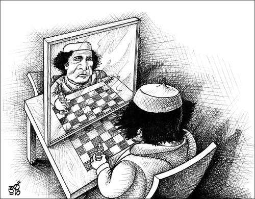Cartoon: gaddafi africa king chess (medium) by samir alramahi tagged cartoon,ramahi,gaddafi,libya,spring,arab,chess,africa,king