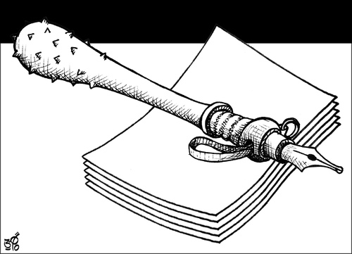 Cartoon: Pen and papers (medium) by samir alramahi tagged cartoon,ramahi,arab,jordan,press,free,politics