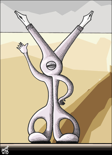 Cartoon: Scissors Pen (medium) by samir alramahi tagged press,media,freedom,arab,ramahi,cartoon