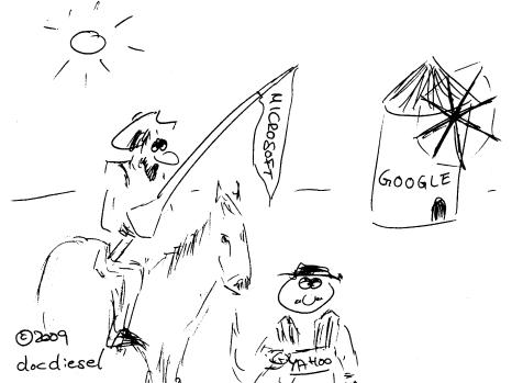 Cartoon: Don Quichotte de Redmond (medium) by docdiesel tagged microsoft,yagoo,google,don,quichotte,sancho,pansa,windmills,molinas,windmühlen