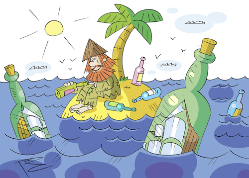 Cartoon: Hobbys (medium) by Sergey Repiov tagged insel,flasche,ozean
