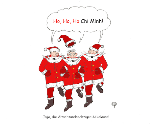 Cartoon: 68iger Nikoläuse (medium) by Erwin Pischel tagged nikolaus,weihnachtsmann,ho,chi,minh,nguyen,ai,quoc,nordvietnam,praesident,vietnam,santa,claus,coca,cola,vieth,revolutionär,kommunismus,kommunist,politiker,kolonialmacht,indochinakrieg,vietnamkrieg,achtundsechziger,altachtundsechziger,pischel