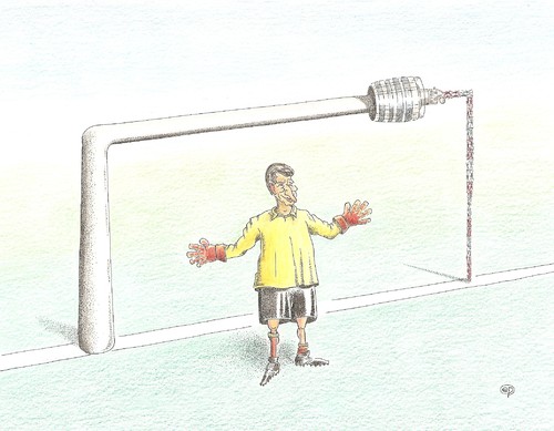Cartoon: Oetti ins Tor! (medium) by Erwin Pischel tagged pischel,championship,football,world,fernsehturm,stuttgart,fußballweltmeisterschaft,fußball,tor,oettinger