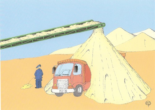 Cartoon: Überraschung surprise (medium) by Erwin Pischel tagged sand,pebble,gravel,kies,schotter,transport,überraschung,surprise,pischel