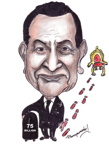 Cartoon: Hosni Mubarak (medium) by jkaraparambil tagged hosni,mubarak,caricature,egypt,president,joseph,karaparambil,jophy,jacob,edmonton,caricaturist,cartoonist