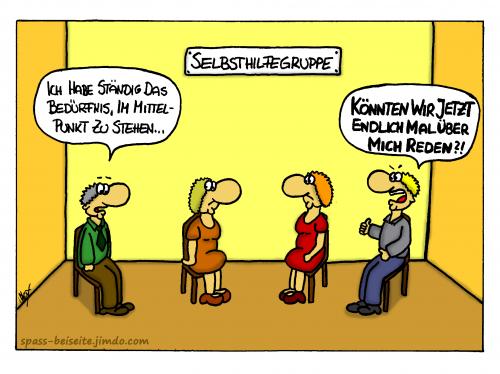 Cartoon: Selbsthilfegruppe Mittelpunkt (medium) by spass-beiseite tagged cartoon,cartoons,comic,tagebuch,comictagebuch,comicstrips,kunst,pointe,witz,bildwitz,unterhaltung,panel,fun,illustration,design,selbsthilfegruppe,gruppe,selbsthilfe,hilfe,mittelpunkt,verrückt,selbstverliebt,süchtig,beiseite,spass