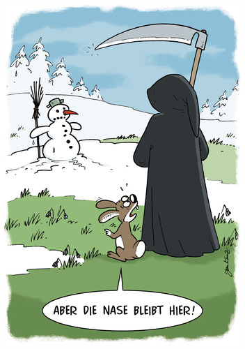 Cartoon: SCHNEEMANN und TOD (medium) by JanKunz tagged frühling,schnee,ostern,hase,tod,schneemann