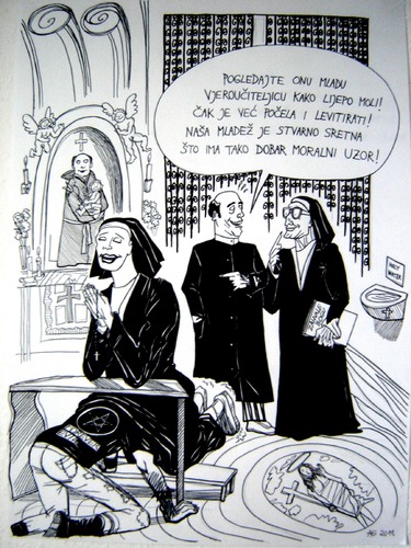 Cartoon: Happy sister of mercy (medium) by caknuta-chajanka tagged sin,metal,death,church,nun