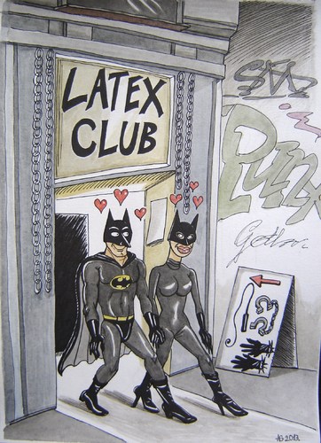 Cartoon: Latex club (medium) by caknuta-chajanka tagged club,nightlife,superhero