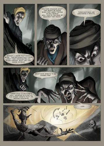 Cartoon: wraith_page03 (medium) by glasseye tagged fantasy,sword,sorcery,horror,conjure,goblin,wraith,wizard,fire,ghost,bones