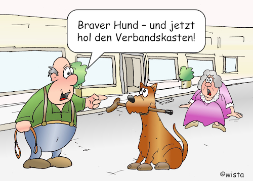 Cartoon: Apportieren (medium) by wista tagged hund,hundeschule,apportieren,hundeerziehung,ausbildung,stock,stöckchen,bringen,herr,frau,oma,verbandskasten,verletzung,hund,hundeschule,apportieren,hundeerziehung,ausbildung,stock,stöckchen,bringen,herr,frau,oma,verbandskasten,verletzung
