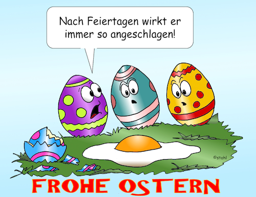 Cartoon: Frohe Ostern (medium) by wista tagged ostern,osterkarte,karte,wünsche,osterwünsche,eier,hasen,ostereier,osterhasen,spiegelei,eiersuchen,suche,bunte,bemalte