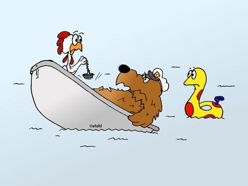 Cartoon: Ginger und Kalaschnikow 49 (medium) by wista tagged schwimmen,schiff,meer,kapitän,stöpsel,badewanne,huhn,bär,kalaschnikow,ginger