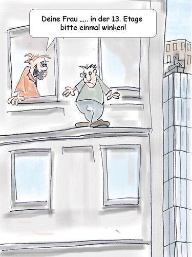 Cartoon: Hochhaus (medium) by wista tagged hochhaus,selbstmord,sturz,stürzen,frau,ehefrau,gattin,stockwerk,etage,suizid